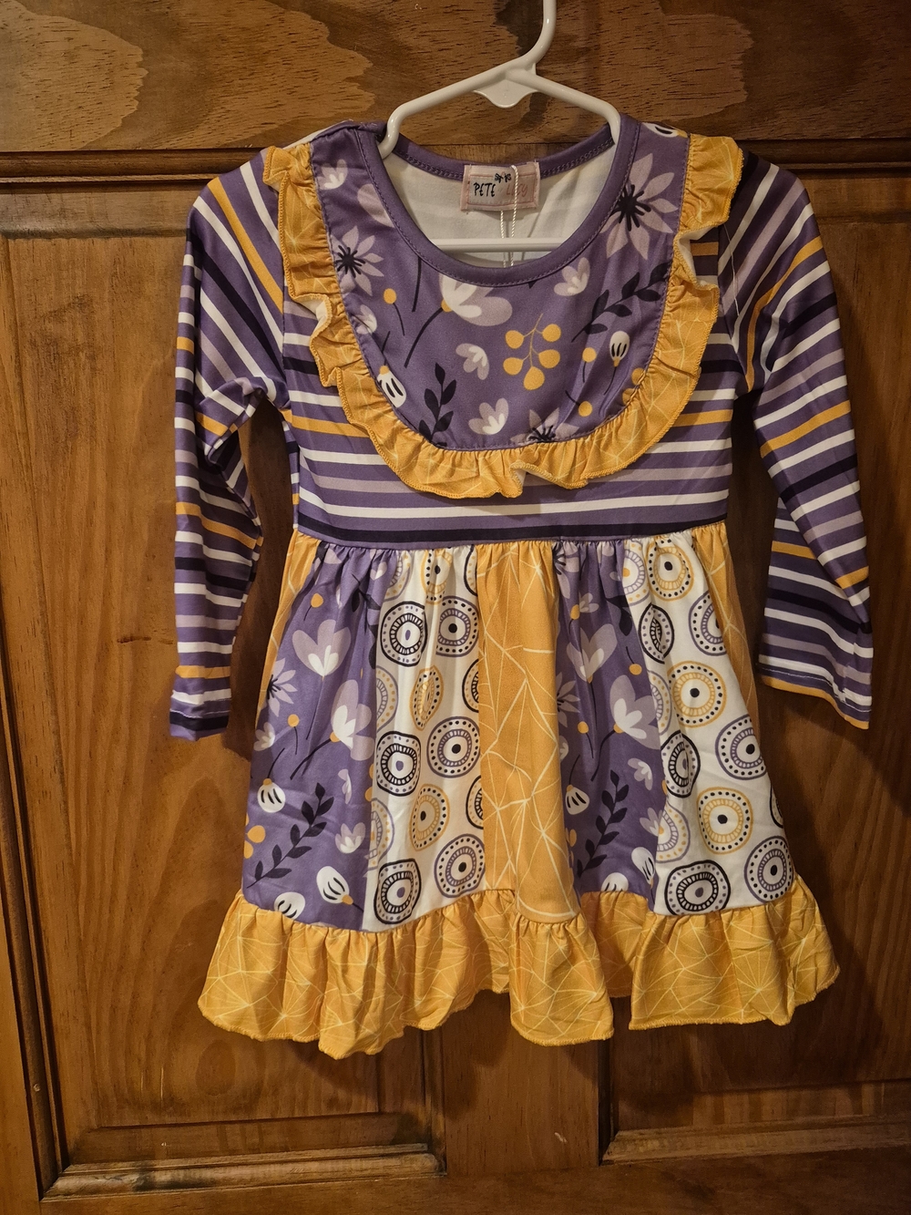 Girls Purple & Yellow Ruffle Knit Dress - Cute Long Sleeve